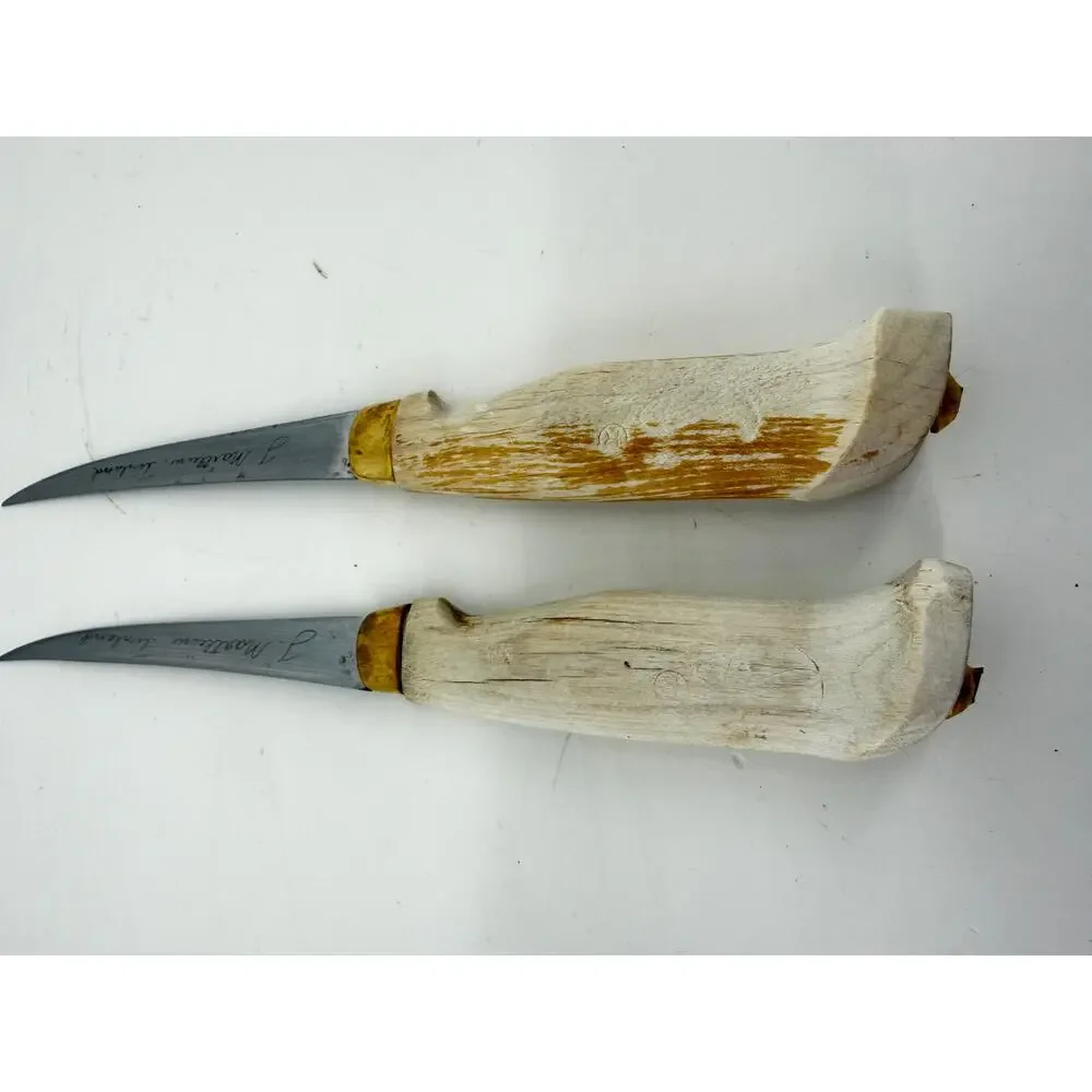 Vintage J Marttiini Finland Filet Knife Pair Birch Wood Handle Nordic 8.5